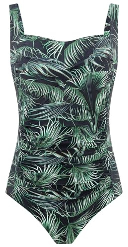 Aidotop Womens One Piece Swimsuit Tummy Control with Ruched Monokinis Tribal Swimsuits (24Black Green,XL)