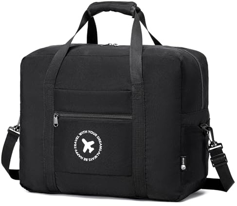 BAGROUPS Easyjet Handgepäck 45x36x20 Cabin Bag Handgepäck Tasche für Flugzeug 32L Faltbarer Reisetaschen Wasserdichtes Nylon Klein Sporttasche Weekender Gepäcktasche Koffer für Herren Damen Schwarz