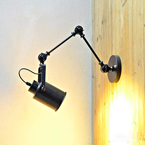 Lámpara de pared de brazo largo industrial de estilo vintage, interior negro, lámpara de noche, lámpara de pared orientable, lámpara de pared, ángulo ajustable, para oficina, restaurante, sala de