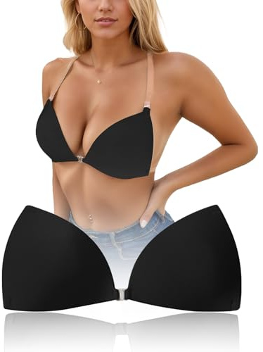 changlizi Stick on Bra for Women Push Up Invisible Halter Adhesive Bras | Sticky Bra,Reusable Backless Adhesive Bras,Clear Straps,for Dress, Party, Daily Wear