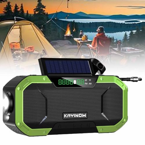 NVYAZJ Radio di Emergenza Meteo, Radio Solare a Manovella con Ricarica USB, 5000mAh di Potenza Mobile, Torce LED, Allarme SOS, Bussola, Riproduzione Bluetooth/FM/TF Card