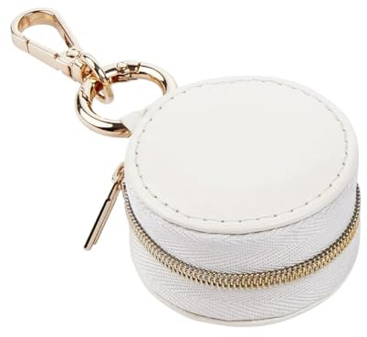QUUPY White Travel Jewelry Holder Keychain Portable Mini Jewelry Organizer Ring Keeper Case for Ring Earrings Necklace Storage Case