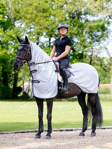 LeMieux Ride On Fly Blanket - Detachable Neck - Saddle Cutout - Long Tail Flap - Grey - Large