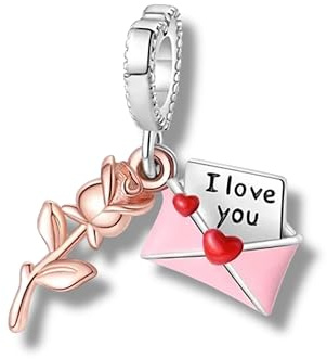 Streetculture Love Letter & Rose - Love Relationship Partner Gift Idea - Charm 925 Silver Charm Bracelet Pendant Accessories Sterling Silver