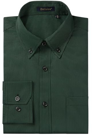 Enlision Green Dress Shirts for Men Causal Striped Button Down Shirt Long Sleeve Office Classic Regular Fit with Pocket 4XL