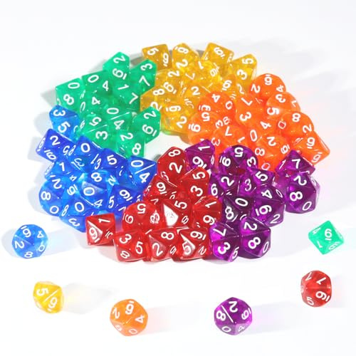 60 PiècesDés Polyédriques, Jeu de Dés D10 à 10 Faces en Acrylique Multicolore, Dés pour Jeux de Table Jeux de Rôle