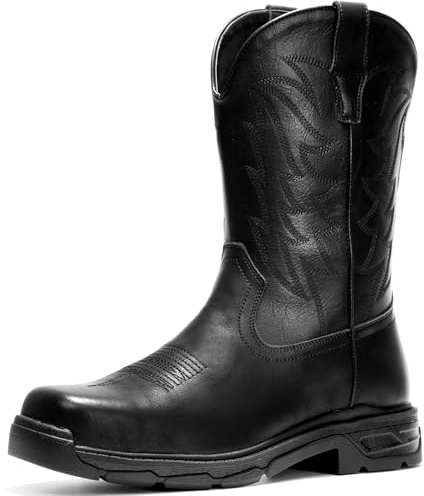 ANGRYRAM Cowboy Work Boots for Men Square Toe Leather Western Boot Slip Resistant Indestructable Steel Toe Safety Boots for Men Work-Man Pro Series