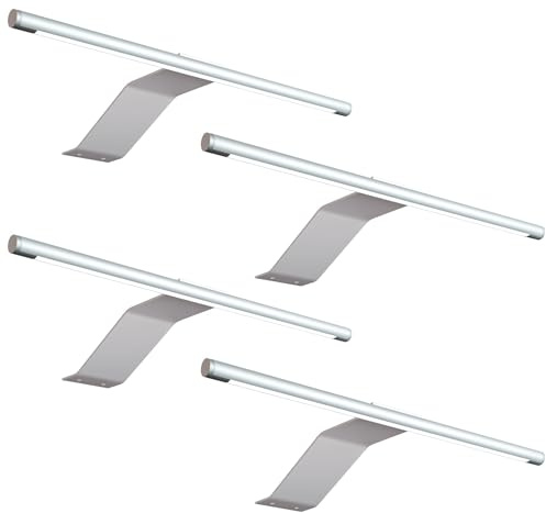 Kalb - Lampada LED da superficie, 340 x 170 x 40 mm, con modulo LED, 12 VDC, 4 W, 230 lm per lampada, con interruttore e alimentatore, colore: grigio argento, per armadi (grigio argento, set da 4