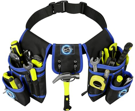 VEGOATY Cintura magnetica portautensili: tasca magnetica rimovibile e regolabile con supporto per martello, cinghia per attrezzi per elettricisti, falegnami, lavoratori edili (blu)