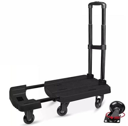 Handkärra, Hopfällbar handvagn 530LB kraftig 6-hjulig vagn for flytt och bagage Hopfällbar handkärra(Black)