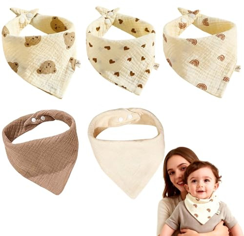 Pack de 5 Bavoirs Triangulaires pour Bébé – Écharpes en Coton Ultra Doux, Ajustables, Idéales pour Les Nourrissons de 0 à 36 Mois