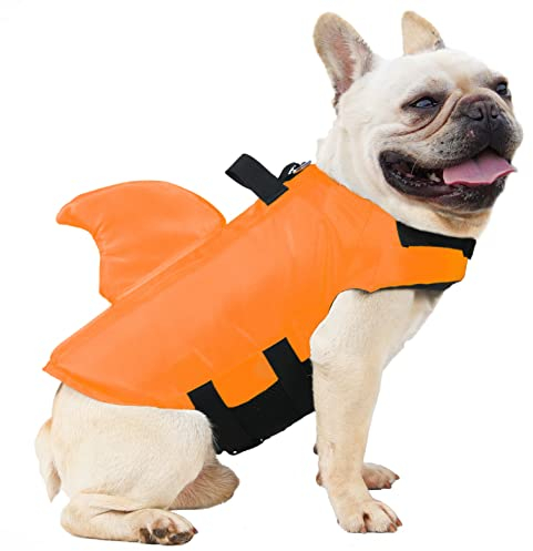FONLAM Gilet de Sauvetage pour Chien - Gilet de Sécurité Piscine, Bouée de Sauvetage, Maillot de Bain pour Petit et Moyen Chien Natation (S, Orange)