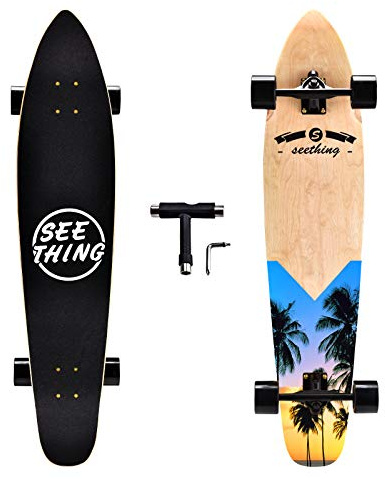 seething Monopatín Longboard Completo de 42 Pulgadas, el monopatín de Arce Artesanal Original para Crucero, Tallado, Estilo Libre y Cuesta Abajo
