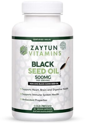 Zaytun Vitamins Halal Black Seed Oil, Supports Heart, Brain and Immune Health, Natural Anti-Oxidant, Non-GMO, Cold-Pressed, 90 Veggie Capsules, Made in USA - Halal Vitamins