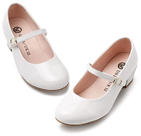 MIXIN Womens Ladies White Low Block Heel Mary Jane Style Work Court Shoes Pumps Size 2