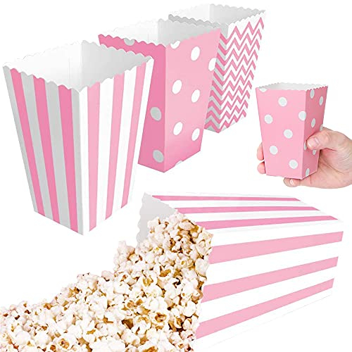 45 Piezas Cajas de Palomitas, Palomitas Contenedor, Contenedor de Dulces, 3 Estilos Cartulina Plegable Snack Caja Regalo para Noches de Cine, Carnaval, Vacaciones, Fiestas, Teatro (Rosa)