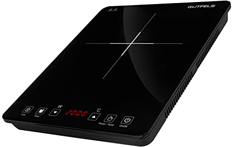 GUTFELS Induktionskochplatte INDUK 2010 | Induktionskochfeld 1 Platte | Automatische Topferkennung | 2000 Watt Leistung | Touch-Bedienung | Kindersicherung