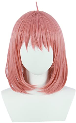 Linfairy Perruque de Cosplay Courte Bob Rose Anya Forger, Accessoires de déguisement Pour Femmes