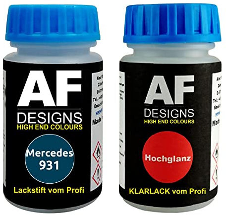 Alex Flittner Designs Pennarello a vernice per Mercedes/Daimler Benz 931 blu magnetico metallizzato + vernice trasparente da 50 ml