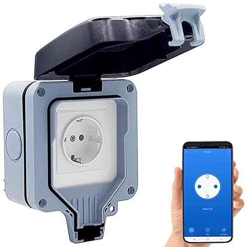 Luminea Home Control WLAN Außensteckdose: Outdoor-WLAN-Aufputzsteckdose, Sprachsteuerung, Verbrauchsmesser, App (Steckdose, Steckdosen mit Zeitschaltuhr, Weihnachtsbaumbeleuchtung)