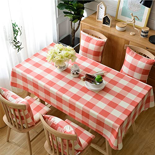 Tischdecke 140 x 200 cm, Tischtuch Abwaschbar Eckig Kariert Tischdecken Tischwäsche Stofftischdecke - Rot Weiß