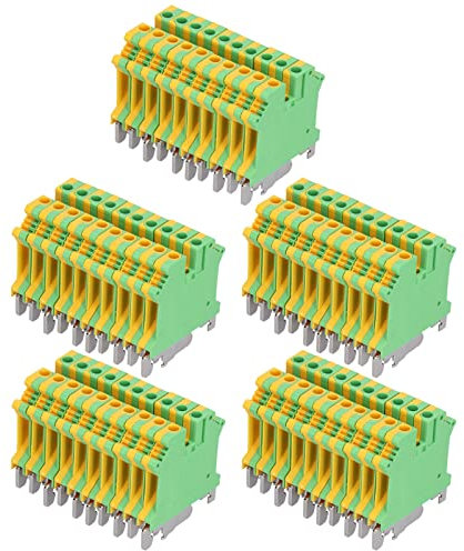 Borne de câblage de voie de guidage de 50 pièces, borne d'installation de rail de guidage Din bornier de terre de câblage latéral à 2 canaux 34a USLKG-5 Bornes à vis sur rail DIN