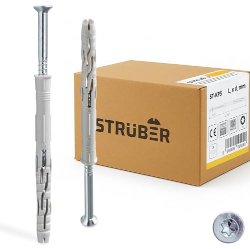 STRÜBER Tasselli per telaio con vite Torx a testa svasata (8x120 mm / 50 pezzi) - Fissaggio in nylon per telai di finestre e porte - Certificazione ETA