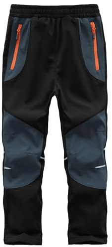 Zzkouine Kinder Softshellhose Schneehose Thermohose Hosen Jungen Mädchen Winterhose Outdoorhose Wanderhose, Schwarz/Grau 146-152