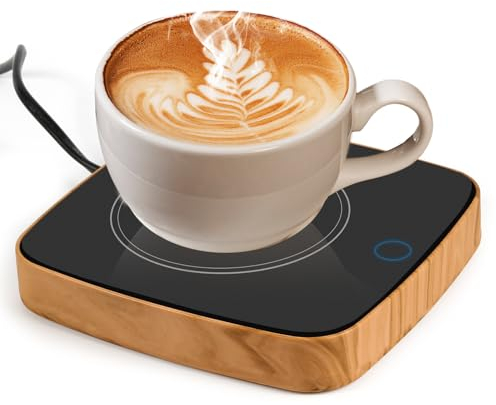 Scalda Tazza, Teklemon Scaldatazze da Caffè, Scalda Bevande Elettrico con 3 Impostazioni di Temperatura, Scaldino da Tè, Scaldino Elettrico per Bevande Cacao Latte Caffè Tè (In Legno)