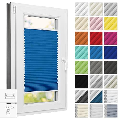 Estika Plissee mit Bohren 50 cm x 100 cm - Blau - Rollos für Fenster, Jalousien Fenster für innen, Raffrollo, Fensterplissee
