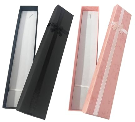 DAZZLUXE 2 contenitori per gioielli, collane, bracciali, scatole regalo, scatola espositori, cofanetto lungo, scatola regalo (nero, rosa)