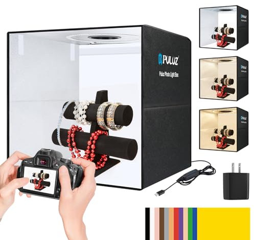 PULUZ Light Box Fotografia, 50,8 x 50,8 cm, scatola luminosa portatile per studio fotografico, dimmerabile, ricarica rapida, USB-C Photo Booth con 160 luci LED e 12 sfondi colorati per fotografia di