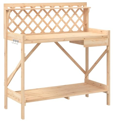 vidaXL Pflanztisch mit Rankgitter, Gärtnertisch mit viel Stauraum, Arbeitstisch für Garten Terrasse, Gärtnerbank Pflanzbank, Massivholz Tanne