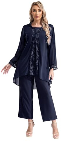 Jugaoge Women's 3 Pieces Sets Evening Gowns Mother of The Bride Pant Suits Outfits Wedding Guest Formal Suit Navy Blue XL/1XL