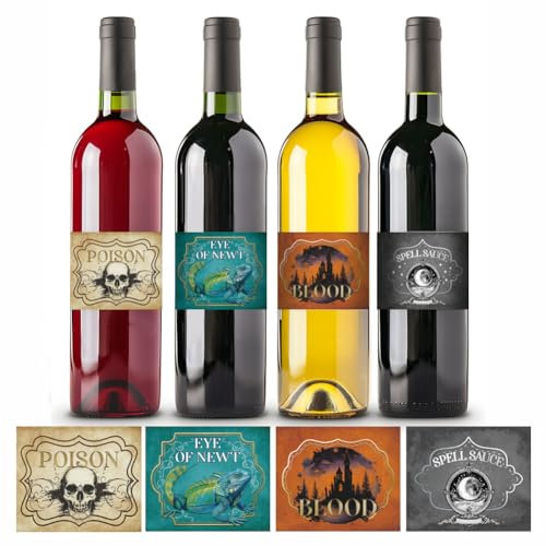 PH PandaHall 40 Stück Halloween Weinflaschenetiketten Zaubertrankflaschenetiketten Aufkleber Lustige Halloween Elemente Getränkeaufkleber Zur Weinflaschendekoration 8.5x10.2cm
