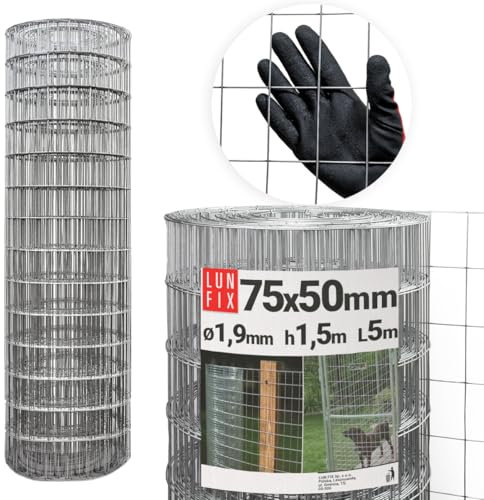 Volierendraht - Stahl verzinkt, 75x50, Ø 1.9 mm, 1,5m x 5m, Hasendraht Kaninchendraht, Drahtgitter Schweißgitter Maschendraht, Wühlmausgitter für Garten, Maschendrahtzaun, Lun Fix