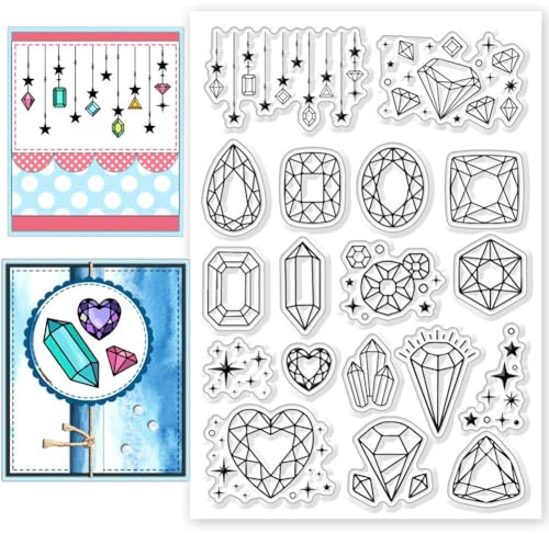 CHGCRAFT Diamonds Gemstones Star Clear Silicone Stamps Transparent Craft Stamps, for DIY Scrapbooking Card Making Photo Album Paper Craft Decor 4.3x6.3 Inch