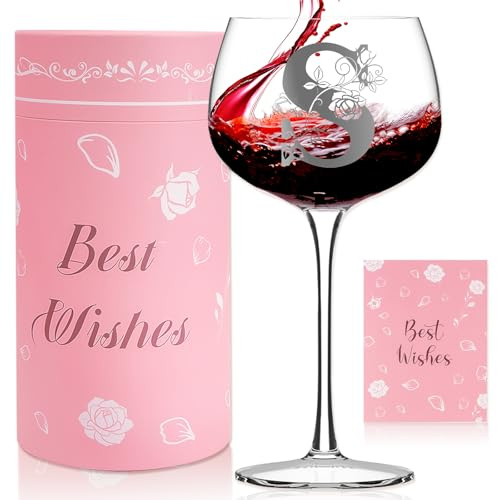 Personalized Gifts for Women, Womens Birthday Gifts, Monogrammed Wine Glass Gin Glass with Box, Customized Birthday Valentine Christmas Gift for Mom Wife Friends Sister Coworker,16oz Red Wine Glasses
