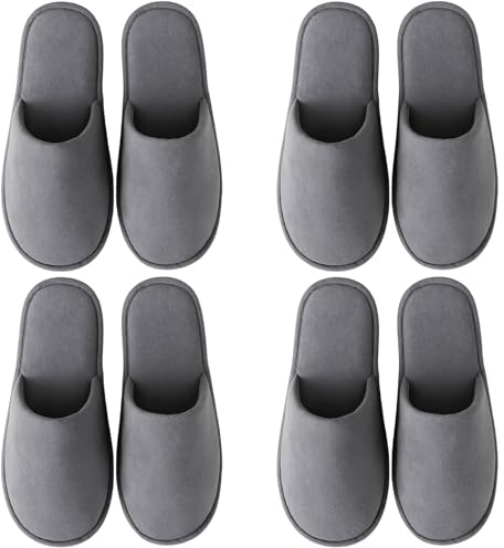 GYTFOG 4 Pairs Hotel Slippers, Grey Indoor Slippers for Travel, Spa Treatments, Home and Airplane, Non Slip Comfortable Slippers for Women and Men, Travel accommodation, Lightweight
