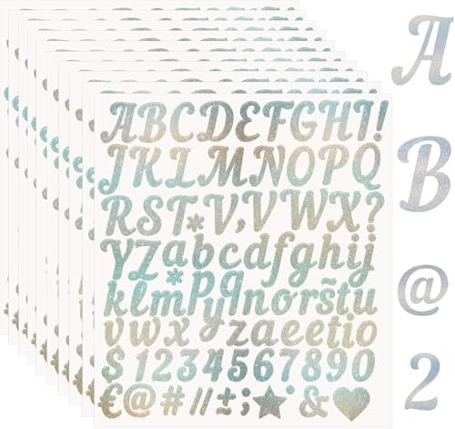 Solaverano 10 Hojas Pegatinas Del Alfabeto, Letras Autoadhesivas, Pegatina Letras Impermeables, Alfabeto Letras de Vnilo para Buzón, Manualidades de Tarjetas, Señal de Dirección, Plata