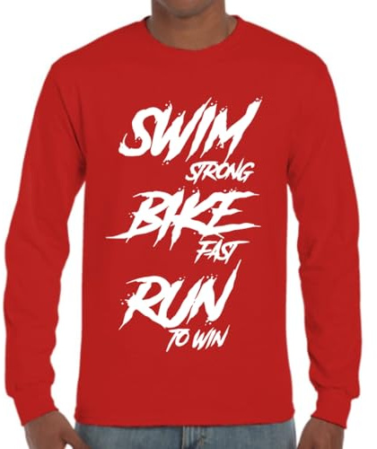 the Fan Tee Camiseta de Adulto de Manga Larga de Hombre Deportes Triathlon 3 Disciplinas En 1. Ciclista, Ciclismo, Carrera, Corredor, Natacion, Nadador 006 XL