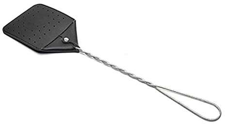 Acouto Flugsmällare i PU-läder med Järnhandtag, 20,4 Tums Tunga Flugsmällare för Utomhushushåll, för Spindlar, Bin (black)