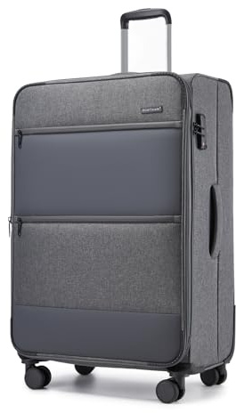 British Traveller Erweiterbarer Koffer Groß, 100L Stoff Reisekoffer mit Volumenerweiterung,4 Rollen Koffer Trolley mit TSA Schloss,79.5x49x32.5 cm (Grau)