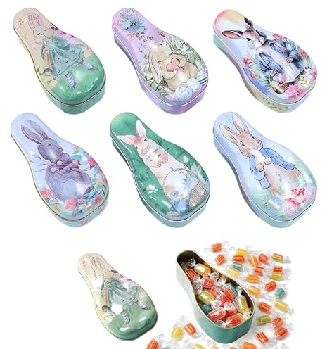 6Pcs Tin Easter Eggs Fillable Hand Painted Bunny Metal Easter Eggs Empty Metallic Decorative Egg Box Candy Packaging Box Tins for Filling Cookie Candy Jewellery Stationery Supplies (Random Color)