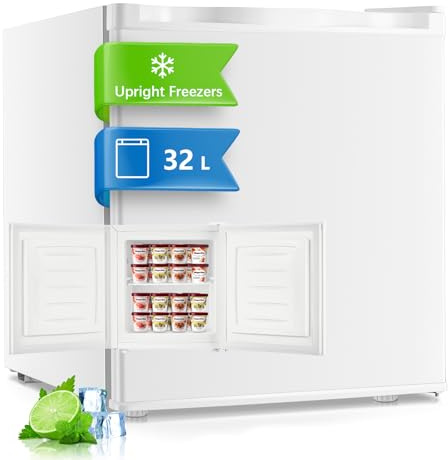 FOHERE Table Top Mini Freezer 32L, Small Freezer with 7 Adjustable Temperature, Energy Efficient, 4 Star Freezing,Removable Wire Shelf for Bedrooms/Home/Apartment/Office, White