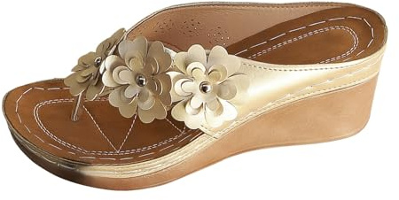 CEWIFO Sandali con Tacco Alto da Donna Pantofole Donna Estive Sandali Ciabatte Donna con Tacco a Cuneo e Stile Pesce per Estivo Casual (Gold, 43)