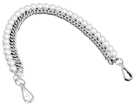 YUSUZH Kedja för väska i 2 delar i rostfritt stål för metall och pärla tillbehör för kedja för damväskor (silver, längd 160 cm)