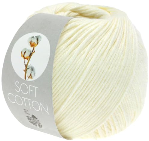 LANA GROSSA Soft Cotton | Weiches Baumwollgarn mit modernem Mikrofaseranteil | Handstrickgarn aus 70% Baumwolle & 30% Polyacryl | 50g Wolle zum Stricken & Häkeln | 140m Garn FB2