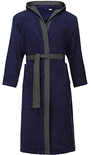 Ladeheid Herren Frottee Bademantel aus 100% Baumwolle LA40-190 (Dunkelblau-29/Dunkelgrau-12, M)