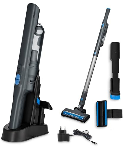 MEDION Aspirateur à main 2en1 avec tube et brosse sol (moteur BLDC, filtre HEPA 13, filtration poussières allergènes, puissance d’aspiration 20 kPa, batterie, station de charge, sans fil, MD11515), gr